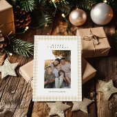 Beige Gingham Plaid Foto Vrolijk Kerstfeest Feestdagenkaart