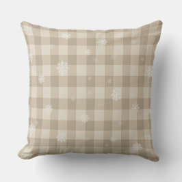 Beige Gingham Plaid Snowflake Throw Pillow – Warm Kussen