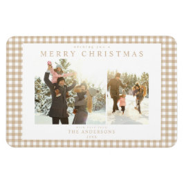 Beige Gingham Plaid Twee Foto Magneet