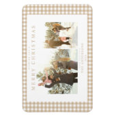 Beige Gingham Plaid Twee Foto Magneet (Verticaal)