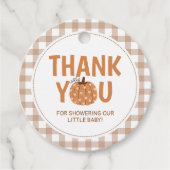 Beige Gingham Pompoen Favor Bedankkaart Bedankjes Labels (Voorkant)
