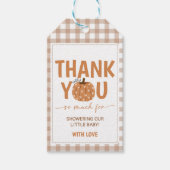Beige Gingham Pompoen Favor Bedankkaartje Cadeaulabel (Voorkant)