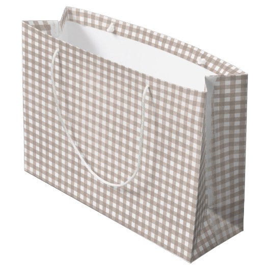 Beige Gingham Print Groot Cadeauzakje (Achterkant Gekanteld)