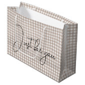 Beige Gingham Print Groot Cadeauzakje (Voorkant Gekanteld)