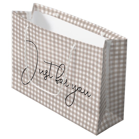 Beige Gingham Print Groot Cadeauzakje (Voorkant Gekanteld)