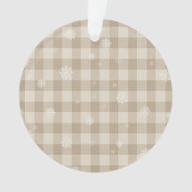 Beige Gingham Sneeuwvlok Ornament – Neutrale Boerd
