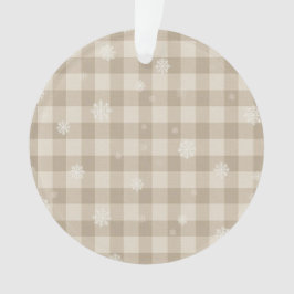Beige Gingham Sneeuwvlok Ornament – Neutrale Boerd