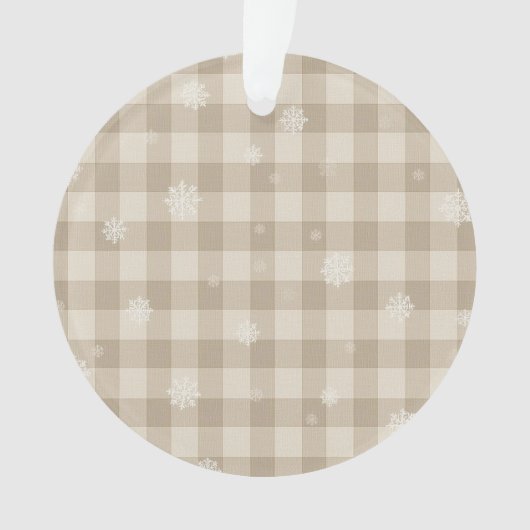 Beige Gingham Sneeuwvlok Ornament – Neutrale Boerd (voorkant)