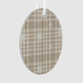 Beige Gingham Sneeuwvlok Ornament – Neutrale Rusti (voorkant)