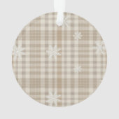 Beige Gingham Sneeuwvlok Ornament – Neutrale Rusti (achterkant)