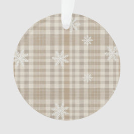 Beige Gingham Sneeuwvlok Ornament – Neutrale Rusti