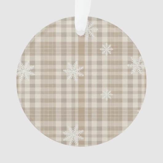 Beige Gingham Sneeuwvlok Ornament – Neutrale Rusti (voorkant)