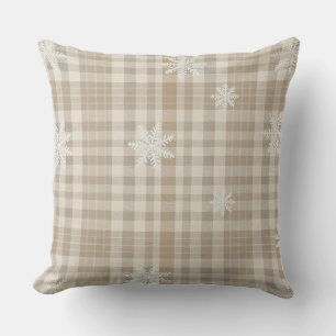 Beige Gingham Sneeuwvlok Worpkussen –Knus Neutraal Kussen