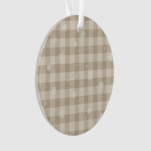 Beige Gingham Snowflake Ornament – Neutral Farm (voorkant)