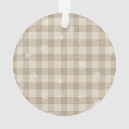 Beige Gingham Snowflake Ornament – Neutral Farm (achterkant)