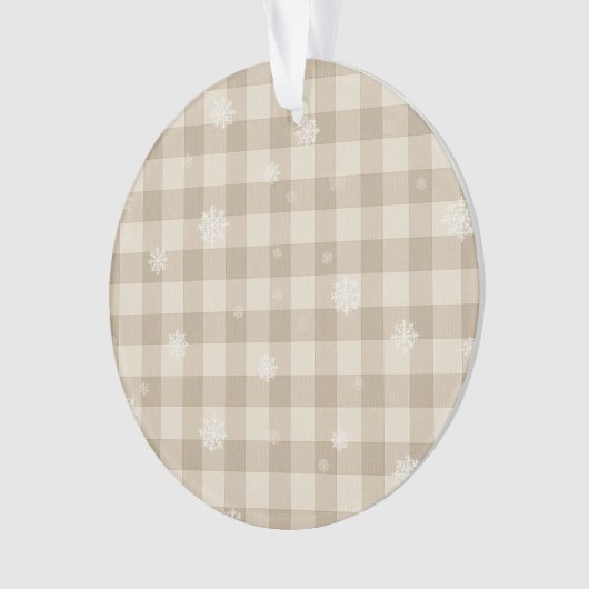 Beige Gingham Snowflake Ornament – Neutral Farm (voorkant)