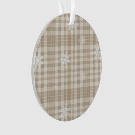 Beige Gingham Snowflake Ornament – Neutral Rustic (voorkant)