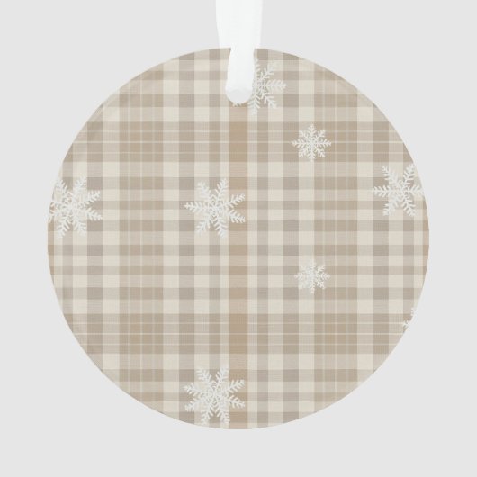 Beige Gingham Snowflake Ornament – Neutral Rustic (achterkant)