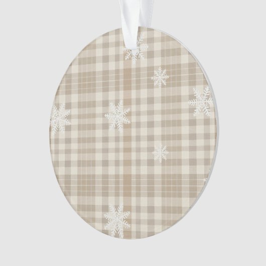 Beige Gingham Snowflake Ornament – Neutral Rustic (voorkant)