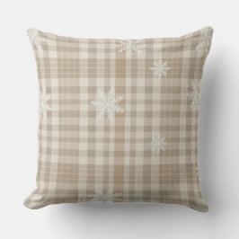 Beige Gingham Snowflake Throw Pillow –Cozy Neutral Kussen