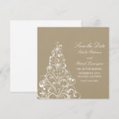Beige Glinsterende Kerstboom Save the Date Uitnodi (Voorkant / Achterkant)