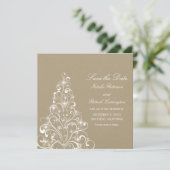 Beige Glinsterende Kerstboom Save the Date Uitnodi (Staand voorkant)