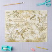  Beige Gold Birds Flowers Frans script Tissuepapier (Craft)