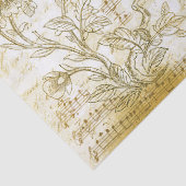  Beige Gold Birds Flowers Frans script Tissuepapier (Detail)