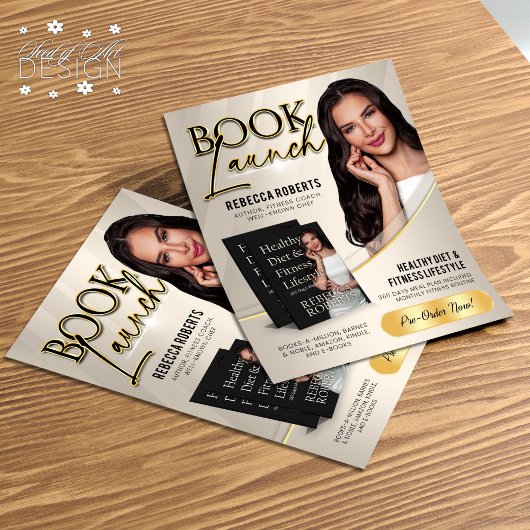 Beige & Gold Book Release Auteur en flyer