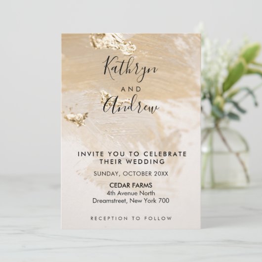 Beige Gold Calligraphy Invitation Kaart (Staand voorkant)