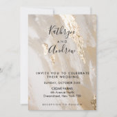 Beige Gold Calligraphy Wedding Invitation Kaart (Voorkant)