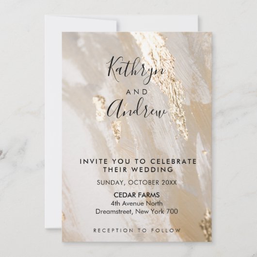 Beige Gold Calligraphy Wedding Invitation Kaart (Voorkant)