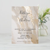 Beige Gold Calligraphy Wedding Invitation Kaart (Staand voorkant)