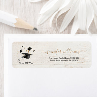 Beige Gold Double Graduation Return Address Etiket