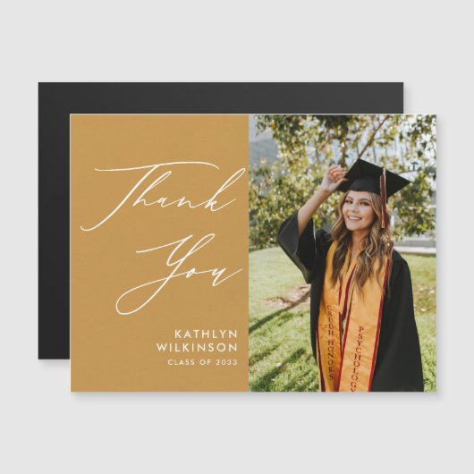 Beige Gold Elegant Script Afstuderen Hartelijk dan (Voorkant / Achterkant)
