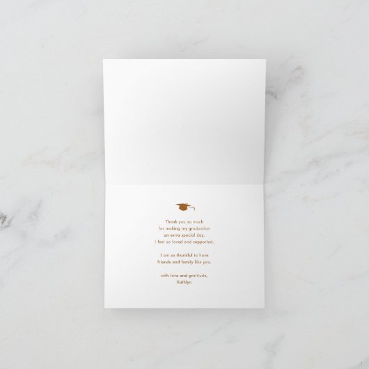 Beige Gold Elegant Script Minimalist Afstuderen Bedankkaart (Binnen)