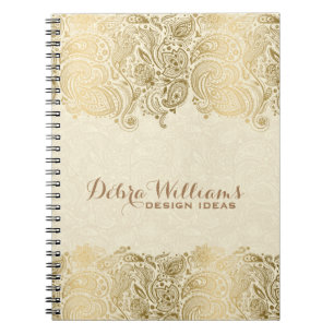 Beige & Gold Floral Paisley Lace Notitieboek