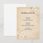 Beige Gold Floral Wedding Details Card Informatiekaartje (Voorkant / Achterkant)