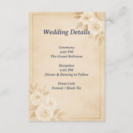 Beige Gold Floral Wedding Details Card Informatiekaartje