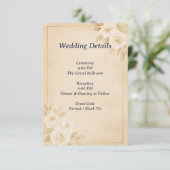 Beige Gold Floral Wedding Details Card Informatiekaartje (Staand voorkant)