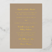 Beige Gold Formal Calligraphy Elegant Wedding Folie Uitnodiging (Voorkant)
