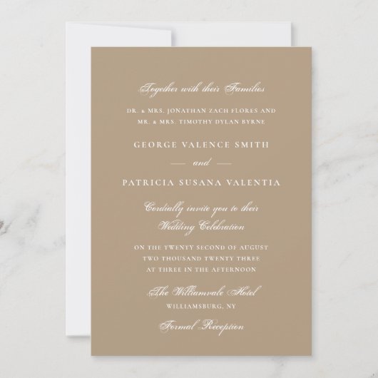 Beige Gold Formal Calligraphy Elegant Wedding Kaart (Voorkant)
