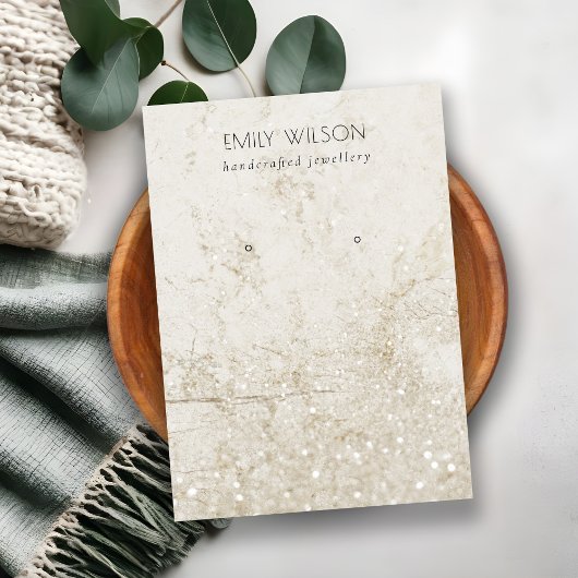 Beige Gold Glitter Marble Stud Earning Display Visitekaartje