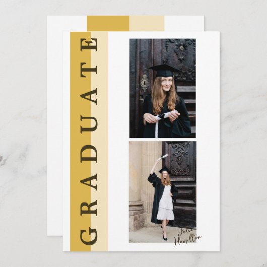 Beige Gold Lineair Afstuderen Aankondiging Kaart (Voorkant / Achterkant)