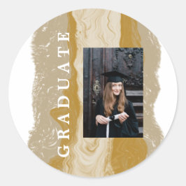 Beige Gold Marble Afstuderen Ronde Sticker