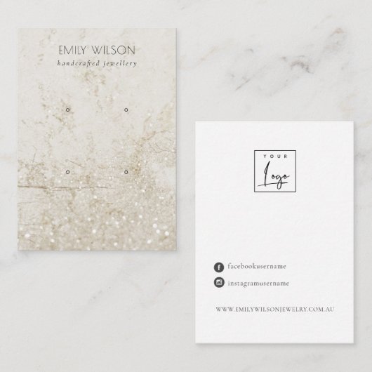 Beige Gold Marble Glitter 2 Stud Veroorbaar beelds Visitekaartje (Voorkant / Achterkant)