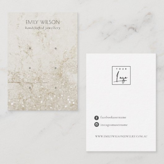 Beige Gold Marble Glitter 3 Stud Veroorbaar beelds Visitekaartje (Voorkant / Achterkant)