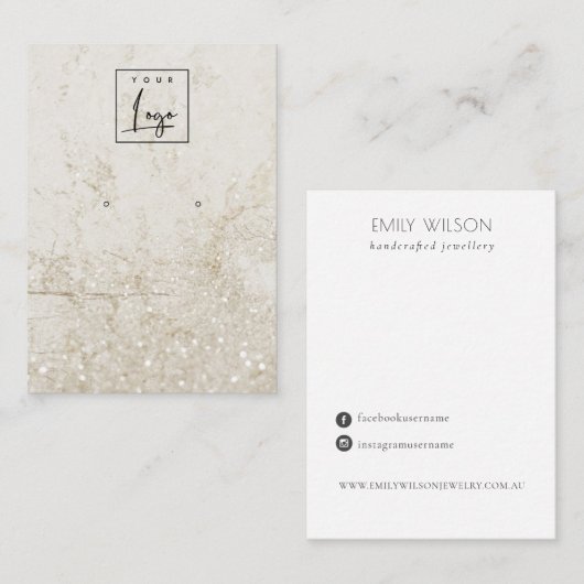 Beige Gold Marble Stud Earning Logo Display Visitekaartje (Voorkant / Achterkant)