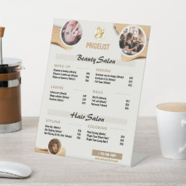Beige Gold Minimal Beauty Prijslijst - Bewerkbare Reclamebord Met Voetstuk