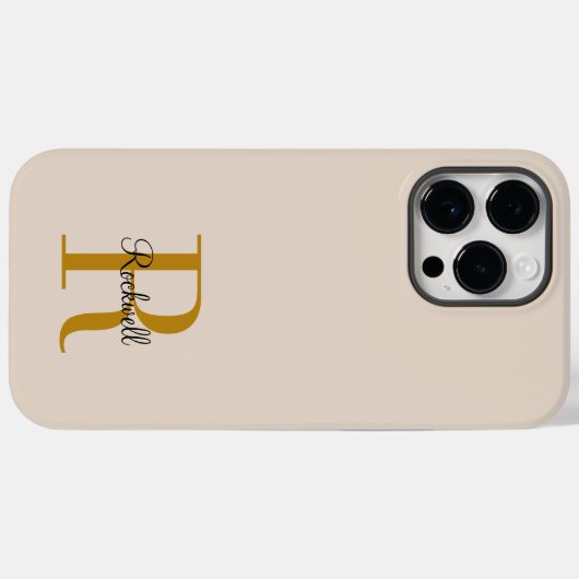Beige Gold Monogram Name Initiaal Case-Mate iPhone Case (Achterkant (horizontaal))